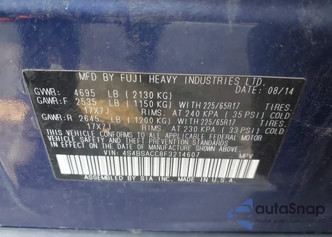 2015 Subaru Outback 2.5I Premium z USA, uszkodzony, nr VIN 4S4BSACC8F3214607